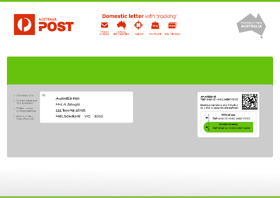 Domestic with tracking postage fees - letter